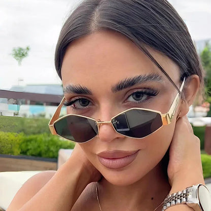 Leichte Damen Sonnenbrille – polygonales Design, metallischer Rahmen, für den Alltag 0