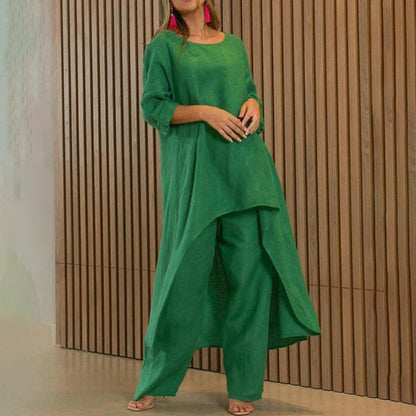 Leichtes & fließendes Damen Set – luftige Bluse, Leinen und Baumwolle, für Sommerausflüge 0