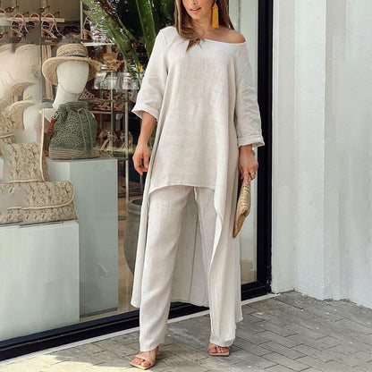 Leichtes & fließendes Damen Set – luftige Bluse, Leinen und Baumwolle, für Sommerausflüge 1