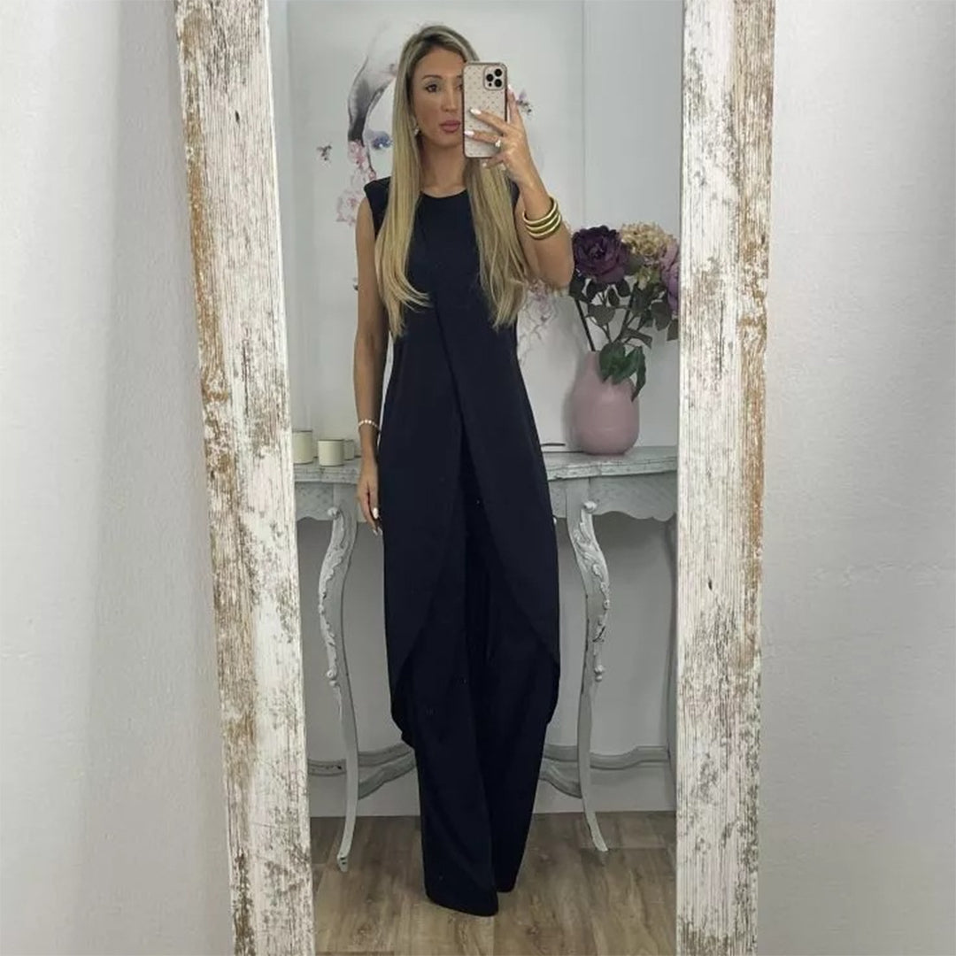 Leichtes & fließendes Damen Zweiteiler Set – ärmelloses Oberteil, weite Hose, aus Polyester, für den Sommer 1