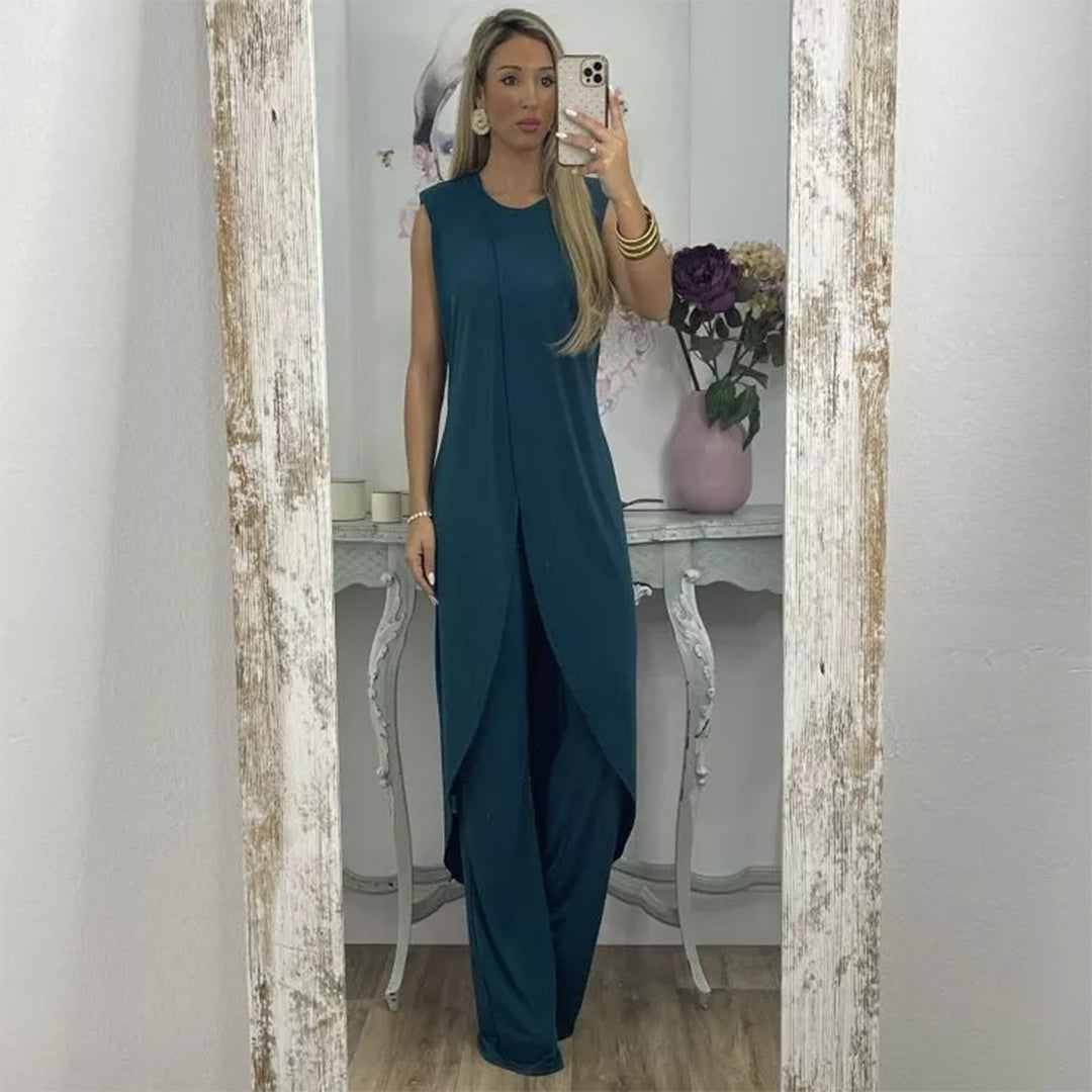 Leichtes & fließendes Damen Zweiteiler Set – ärmelloses Oberteil, weite Hose, aus Polyester, für den Sommer 2