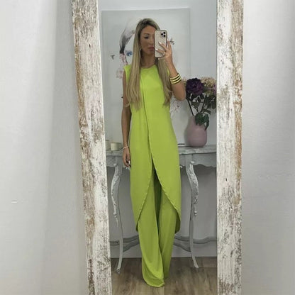 Leichtes & fließendes Damen Zweiteiler Set – ärmelloses Oberteil, weite Hose, aus Polyester, für den Sommer 3