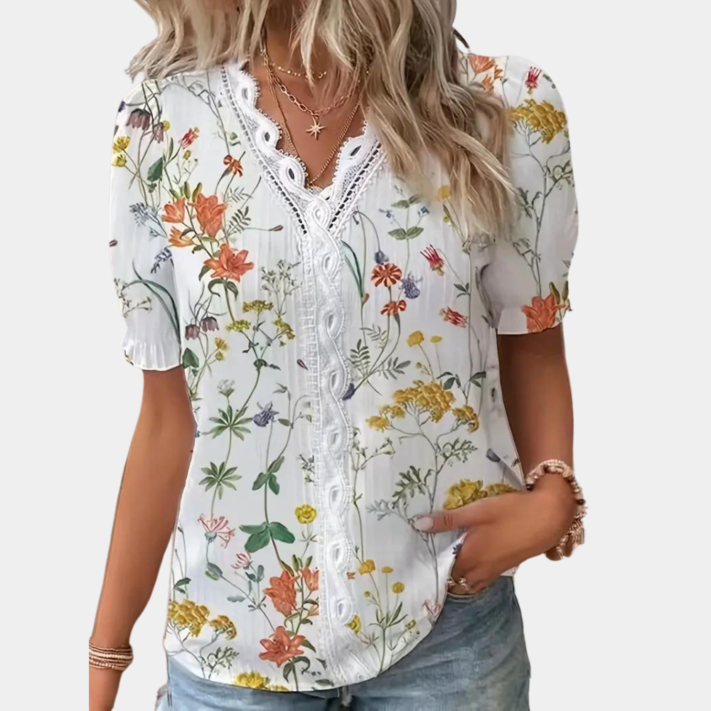 Lightweight & Flattering Women’s Blouse – Floral Lace Trim, Breathable Fabric, for Summer Outings 0