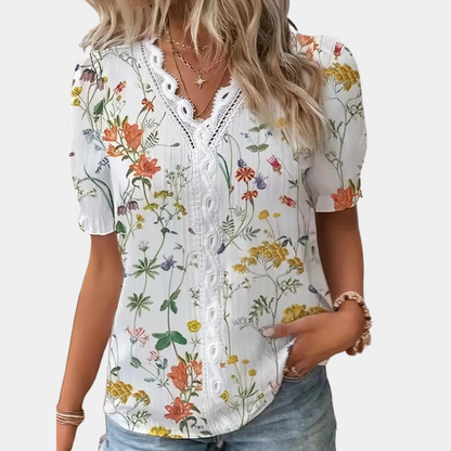 Lightweight & Flattering Women’s Blouse – Floral Lace Trim, Breathable Fabric, for Summer Outings 0