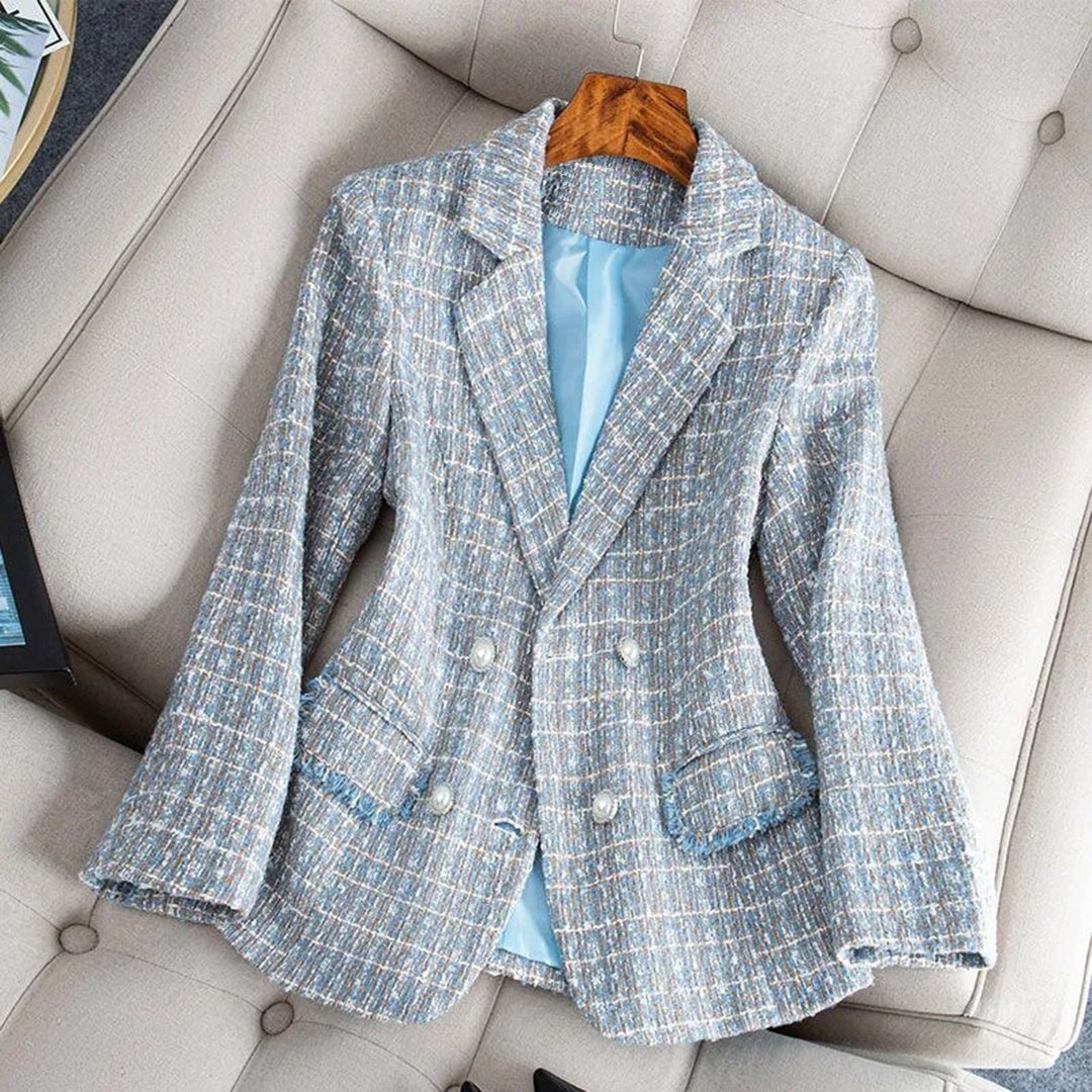 Lightweight & flattering women’s tailored blazer – fitted check pattern, breathable fabric, for spring and summer 1