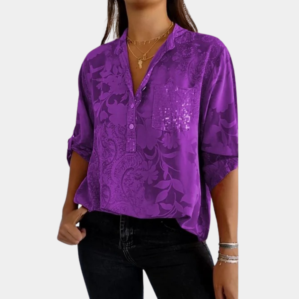 Lightweight women's blouse – adjustable sleeves, breathable fabric, for summer casual wear 0