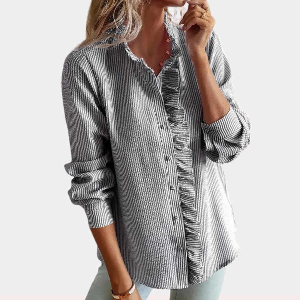 Lightweight women’s striped summer blouse – casual fit, polyester, for warm weather 5