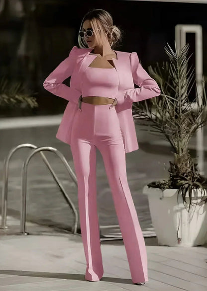 Lightweight women's suit set – tailored blazer, stylish top, fitted trousers, for office or evening events 1