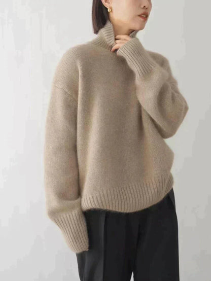 Oversized hyggelig kvindes rullekrave sweater – løs strik