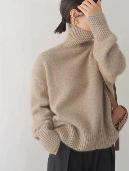 Oversized hyggelig kvindes rullekrave sweater – løs strik