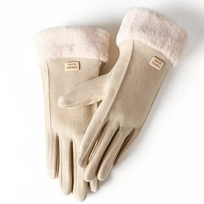 Windproof Women’s Plush Gloves - Slim Tailored, Suede