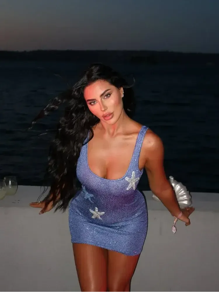 Luna Mini Dress for Women in Pink and Blue with Starfish Embellishments - Chic Summer Sundress for Beach Parties-5