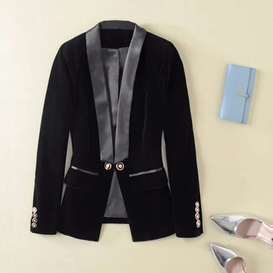 Luxurious women’s velvet blazer – satin lapel, tailored fit, for versatile occasions 0