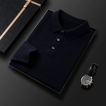 Soft Classic Men's Polo Sweater - Long Sleeve Knit, Casual