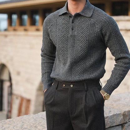 Warm Refined Men's Polo Sweater - Relaxed Cut, Knit, Winter