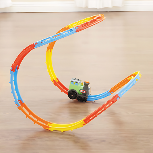 Treno su rotaia rotante fai-da-te con binari a incastro - Giocattolo elettronico con luci e suoni