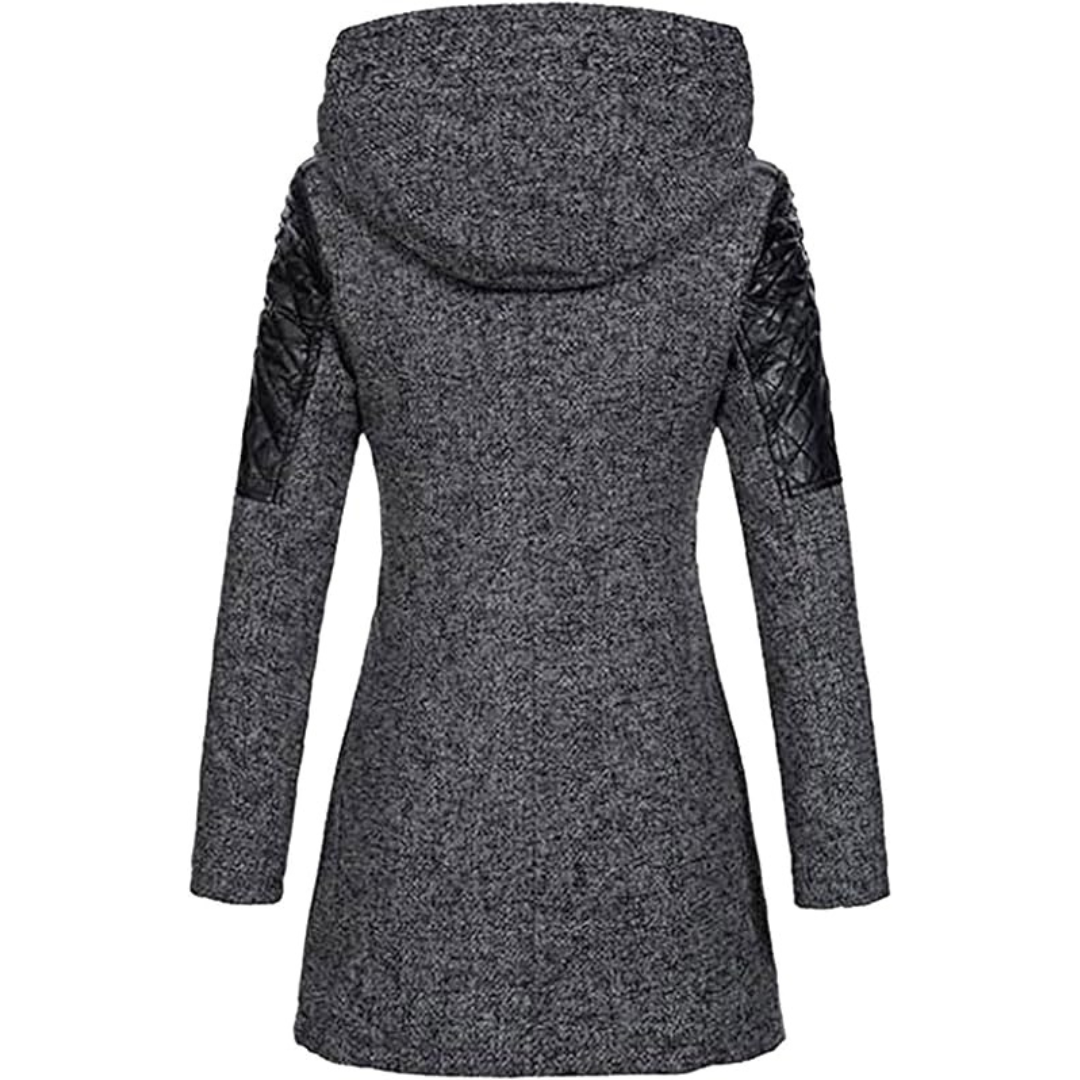 Warm Women's Winter Coat - Asymmetric Zip, Cotton Blend