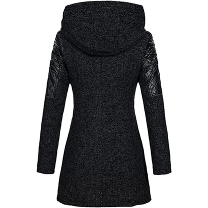 Warm Women's Winter Coat - Asymmetric Zip, Cotton Blend