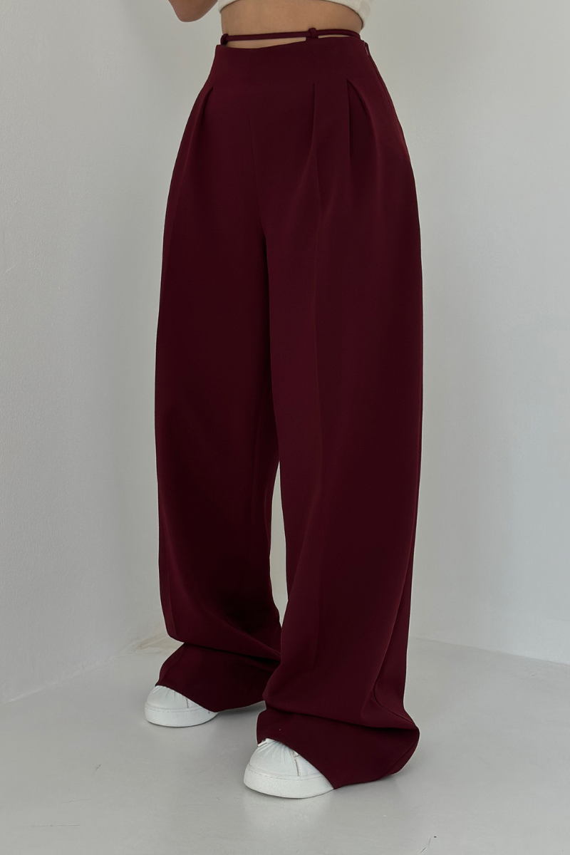High-Waisted Wide-Leg Trousers in Dark Blue, Soft and Comfortable Palazzo Pants for Effortless Style-3