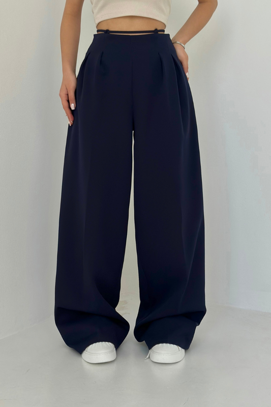 High-Waisted Wide-Leg Trousers in Dark Blue, Soft and Comfortable Palazzo Pants for Effortless Style-1