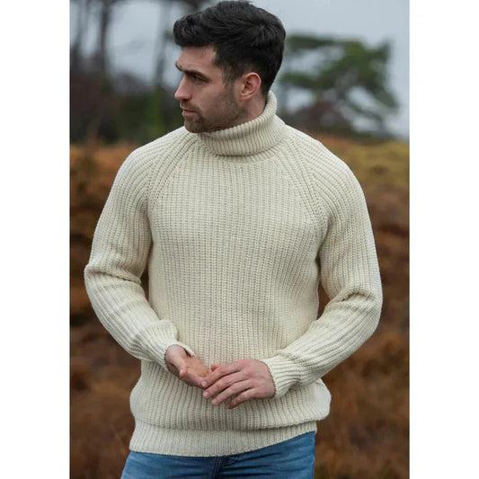 Warm Cozy Men's Turtleneck Sweater - Chunky Ribbed Wool