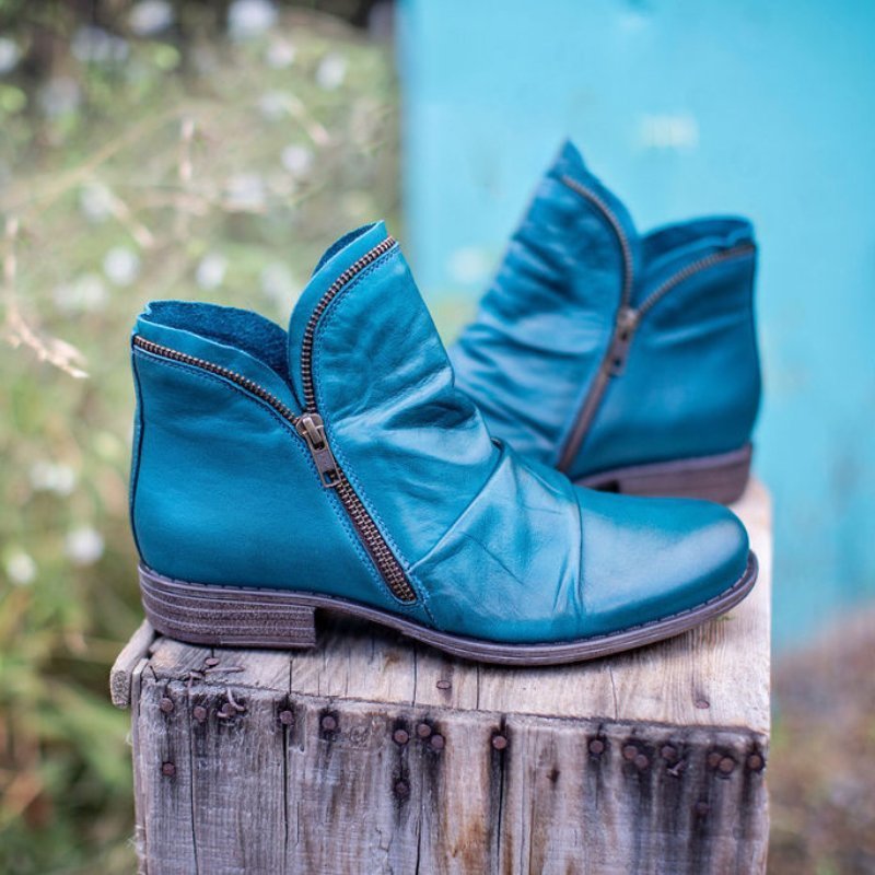 Warm Women’s Ankle Boots - Slouchy Zip Leather, For Fall