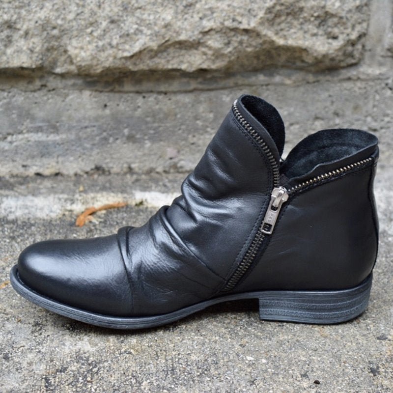 Warm Women’s Ankle Boots - Slouchy Zip Leather, For Fall