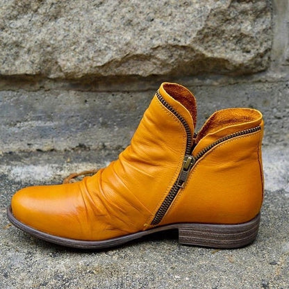 Warm Women’s Ankle Boots - Slouchy Zip Leather, For Fall