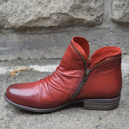 Warm Women’s Ankle Boots - Slouchy Zip Leather, For Fall