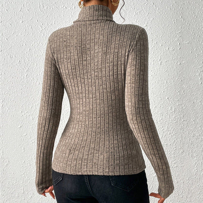 Fitted Women Turtleneck Sweater - Ribbed Knit, For Layering