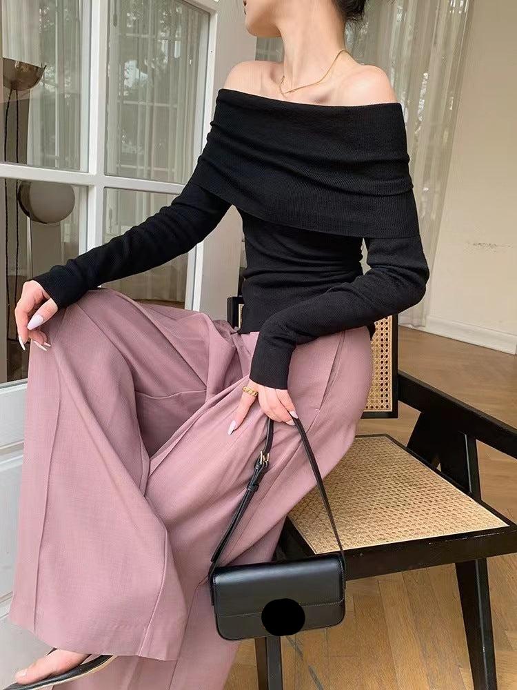 Soft Women's Off Shoulder Pullover - Draped Ribbed Knit