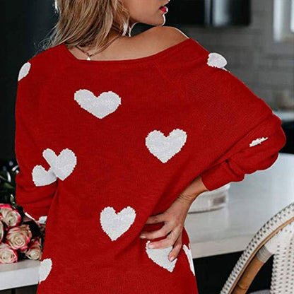 Soft Relaxed Women's Heart Sweater - V Neck, Knit, Everyday