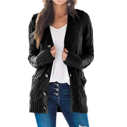 Weicher Damen-Cardigan - Mittellanger Zopfmuster-Strick, Lässig