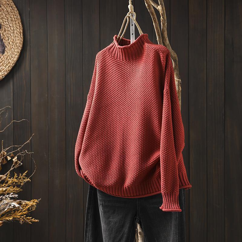 Warm Women's Knit Sweater - Turtleneck Waffle Knit, Relaxed