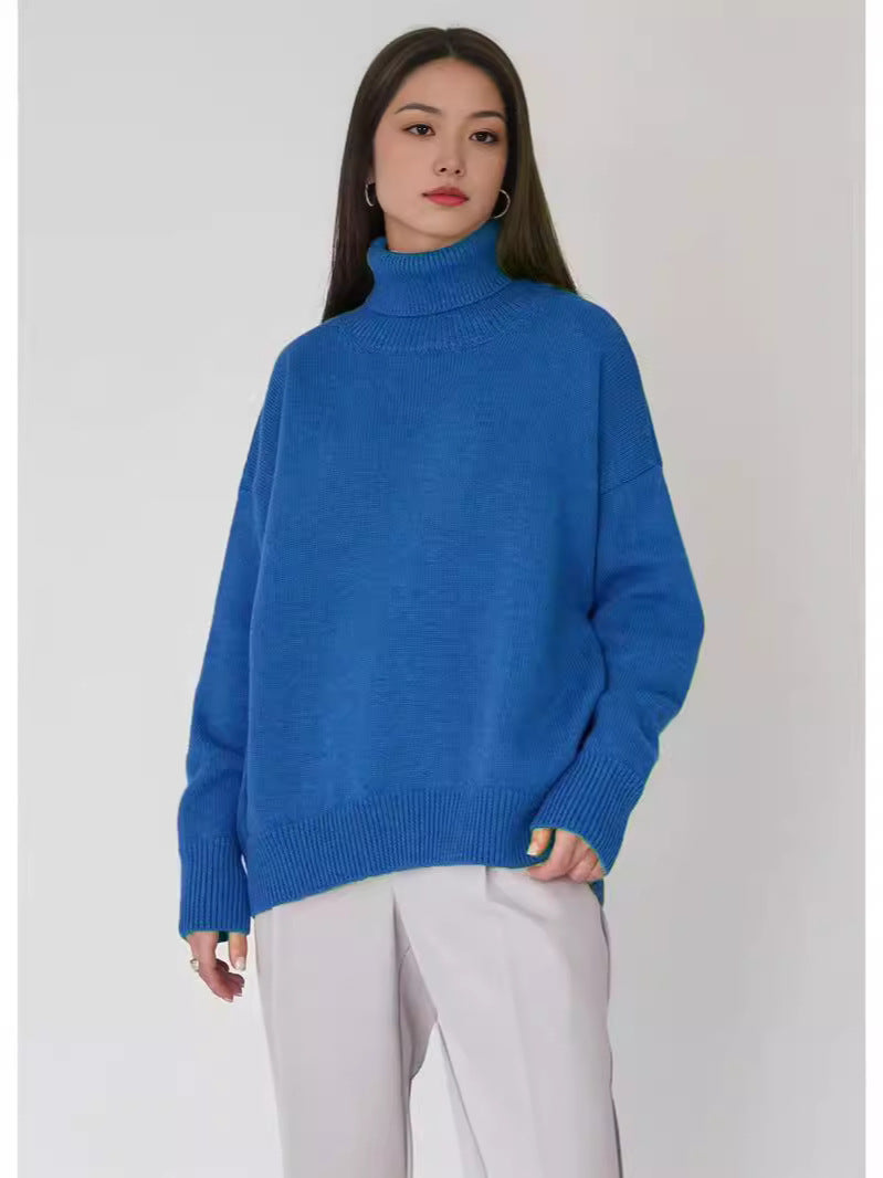 Oversized Cozy Women Turtleneck Sweater - Knit, For Winter
