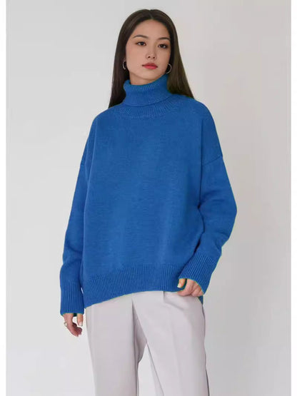 Oversized Cozy Women Turtleneck Sweater - Knit, For Winter
