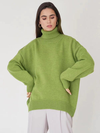 Oversized Cozy Women Turtleneck Sweater - Knit, For Winter