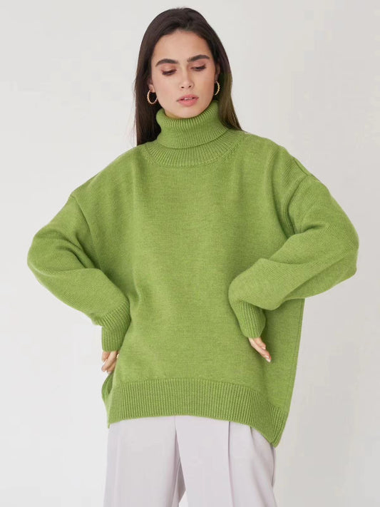 Oversized Cozy Women Turtleneck Sweater - Knit, For Winter