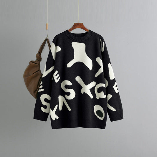 Oversized Cozy Women's Graphic Sweater - Crew Knit Winter