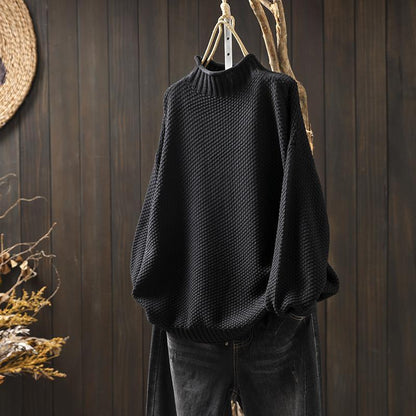 Warm Women's Knit Sweater - Turtleneck Waffle Knit, Relaxed