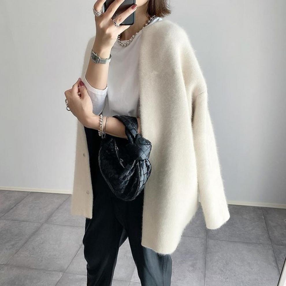 Oversized hyggelig dameknapcardigan – boxy strik, efterår