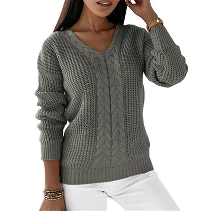 Pull tricoté chaud et confortable pour femme - Col en V torsadé, superposable