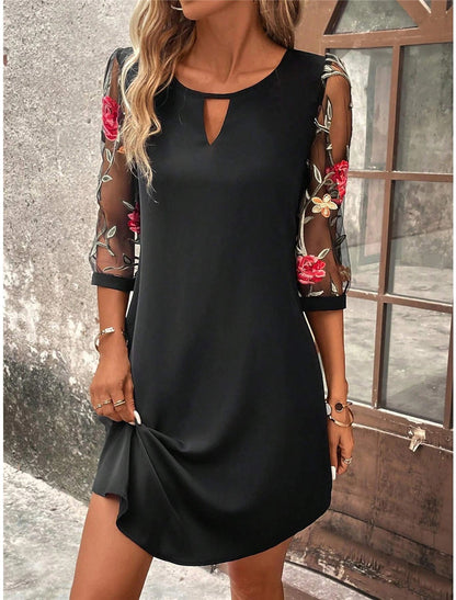 Variant image for A-Line Midi Dress for Women with Splicing Details, Elegant Black Dress for Everyday and Special Occasions-2