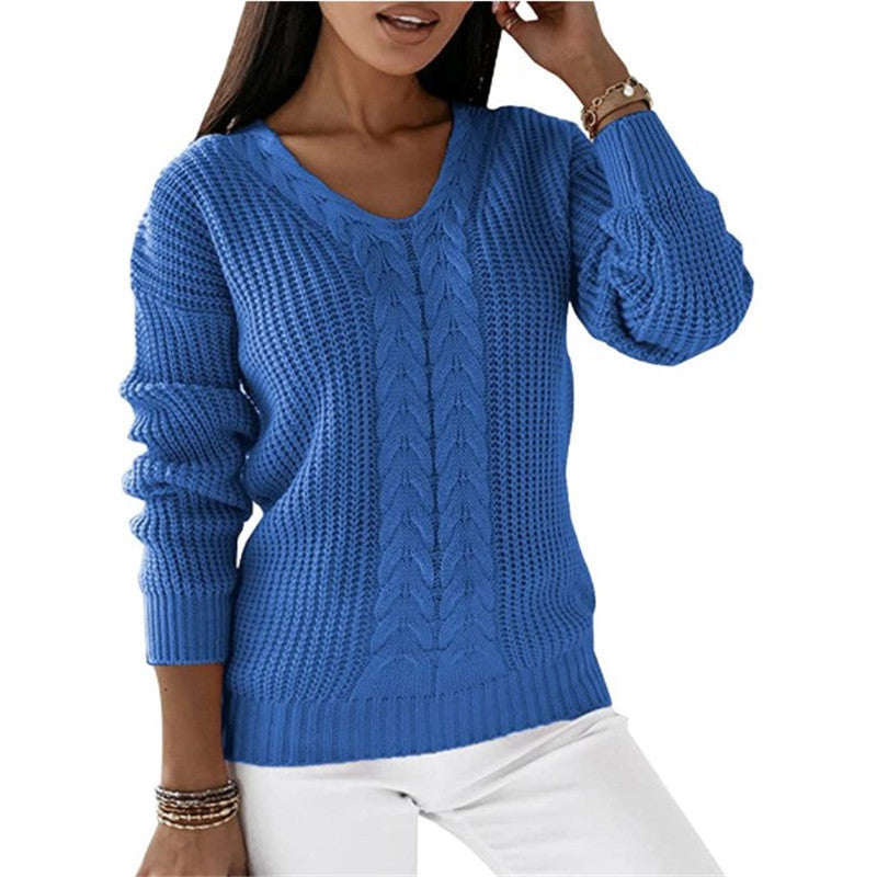 Pull tricoté chaud et confortable pour femme - Col en V torsadé, superposable