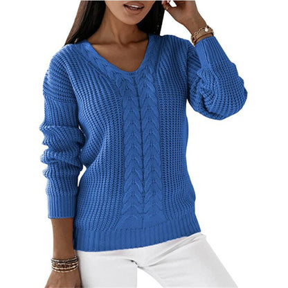 Pull tricoté chaud et confortable pour femme - Col en V torsadé, superposable