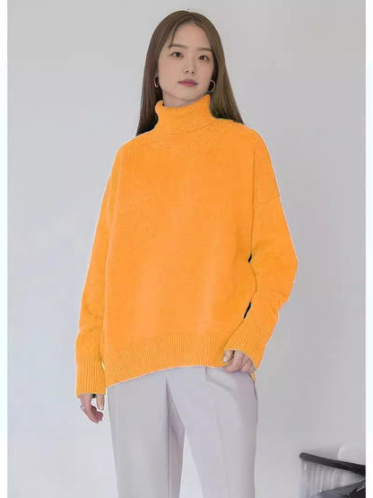 Oversized Cozy Women Turtleneck Sweater - Knit, For Winter