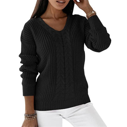 Pull tricoté chaud et confortable pour femme - Col en V torsadé, superposable