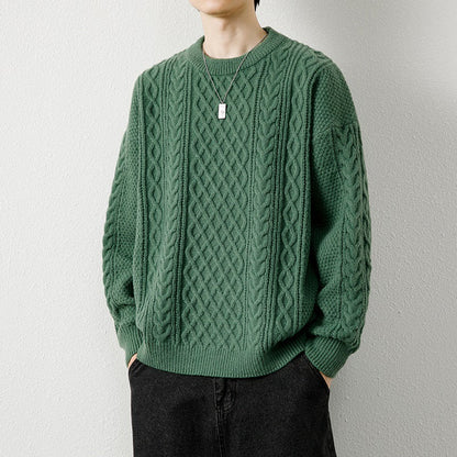 Warmer Herrenpullover mit Rundhalsausschnitt – Kabelstrick Woll-Wintermodell