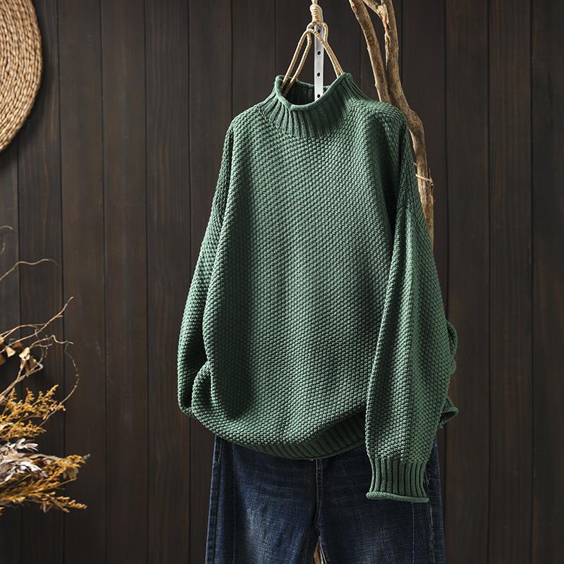 Warm Women's Knit Sweater - Turtleneck Waffle Knit, Relaxed