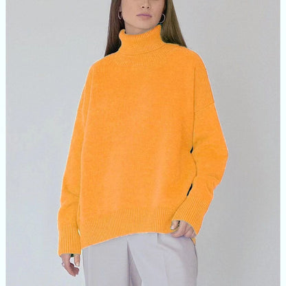 Oversized Cozy Women Turtleneck Sweater - Knit, For Winter